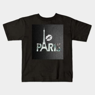 PARIS faux black leather Graphic Design Gifts, Paris Eiffel Tower Graphic Design Kiss Shirt France Gift Kids T-Shirt